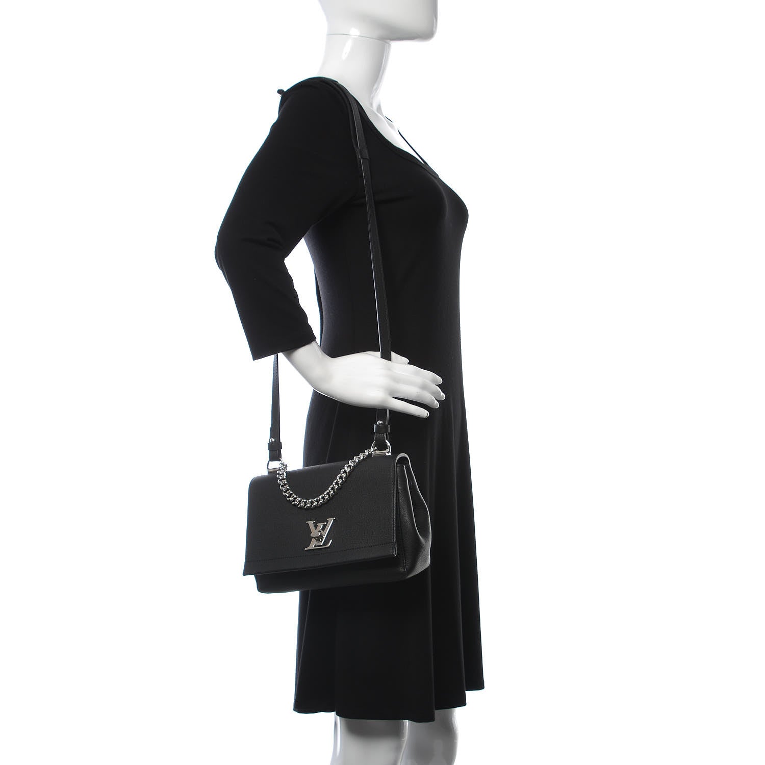 Louis Vuitton Calfskin Lockme II Chain Bag BB Black 2 of 9