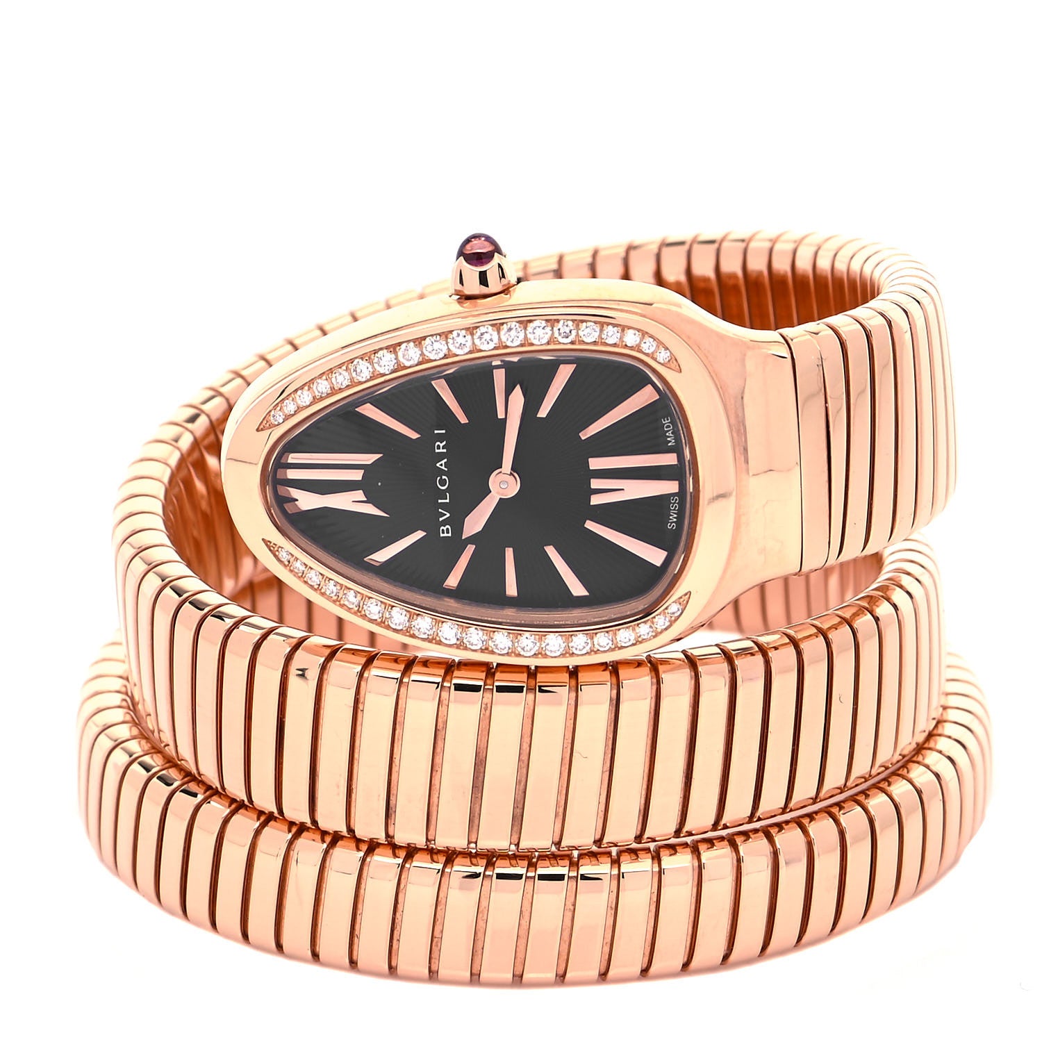 Bulgari 18K Rose Gold Diamond Bezel 35mm Serpenti Tubogas Double Spiral Quartz Watch Black 2 of 5