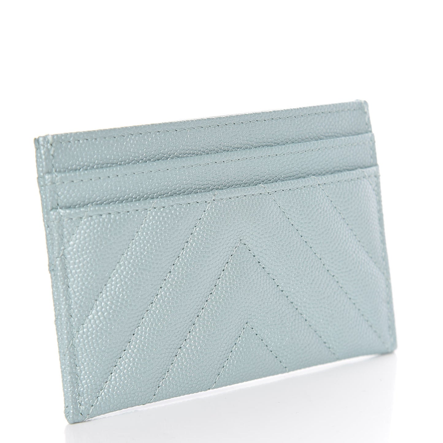 Metallic Caviar Chevron Quilted Vintage Mademoiselle Card Holder Light Blue