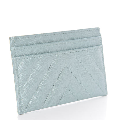 Chanel Metallic Caviar Chevron Quilted Vintage Mademoiselle Card Holder Light Blue 3 of 9