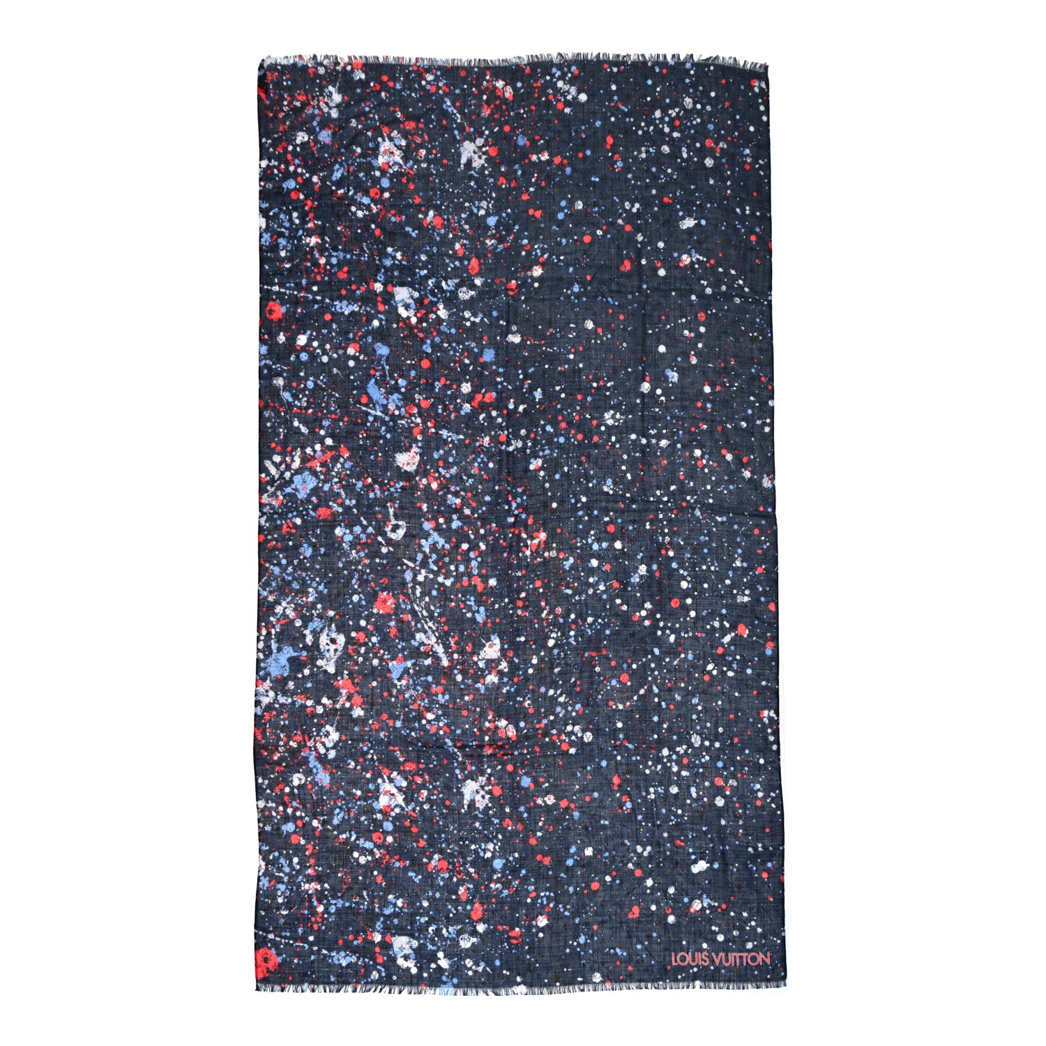 Louis Vuitton Wool Silk Monogram Paint Splatter Scarf Blue Multicolor 1 of 3