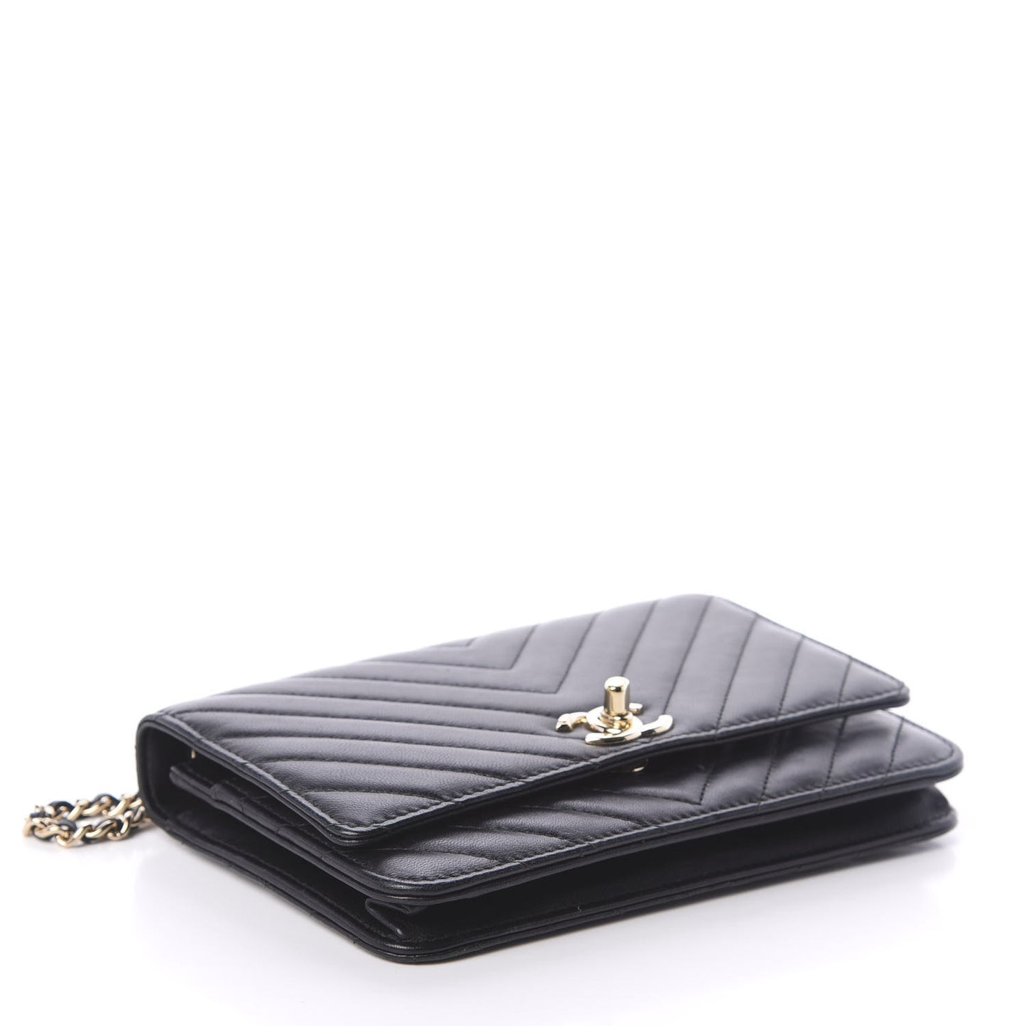 Lambskin Chevron Quilted Tendy CC Wallet On Chain WOC Black