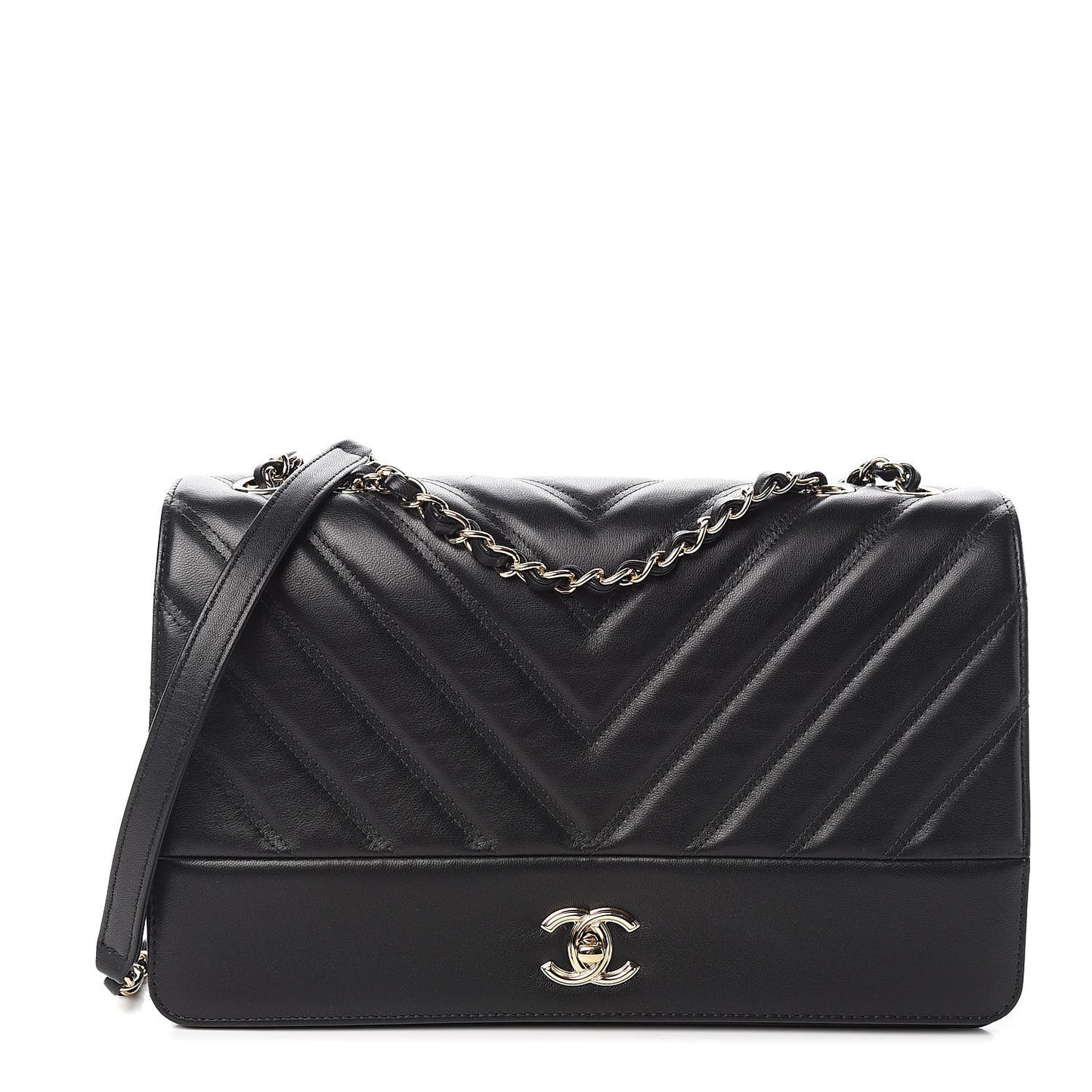 Lambskin Chevron Quilted Flap Black