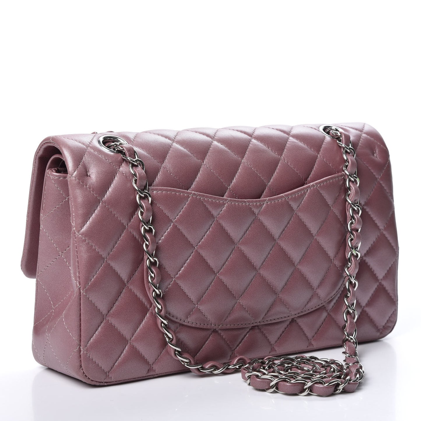 Metallic Lambskin Quilted Medium Double Flap Pink