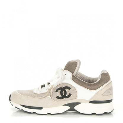 Chanel Suede Calfskin CC Sneakers 40 Beige Gold Black 1 of 7