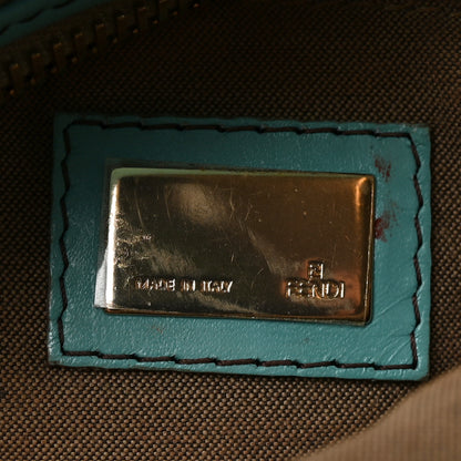 Fendi Zucchino Cuoio Small Chef Pocket Shoulder Bag Mogano Panna Turquoise 6 of 10