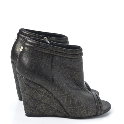 Chanel Fantasy Lambskin Peep Toe Short Boots 37.5 Black Gold 4 of 11