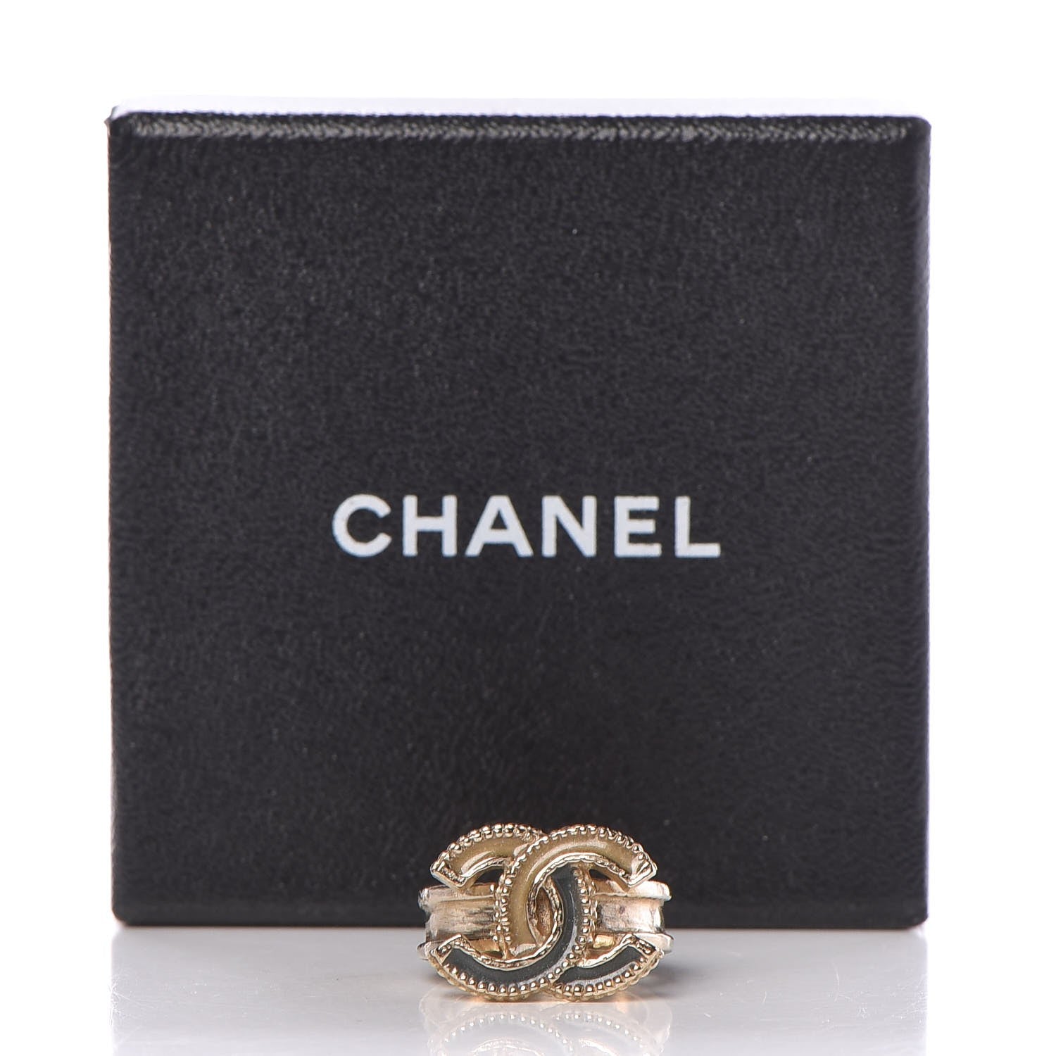 Chanel Glitter Enamel CC Ring 5.75 Grey Gold 5 of 5