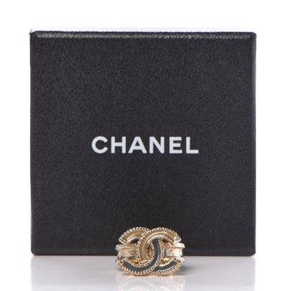Chanel Glitter Enamel CC Ring 5.75 Grey Gold 5 of 5