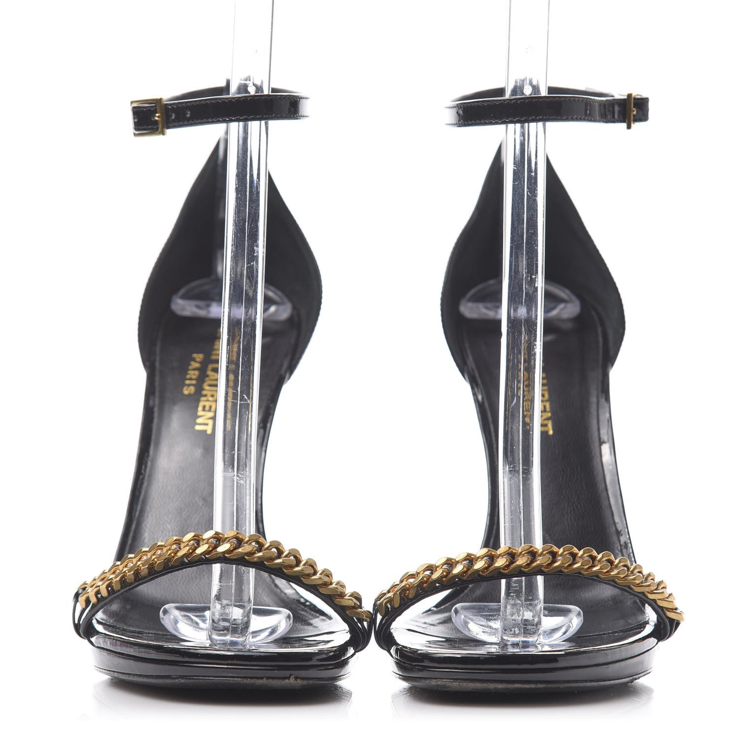 Patent Calfskin Chain Jane 110 Ankle Strap Sandals 37 Black