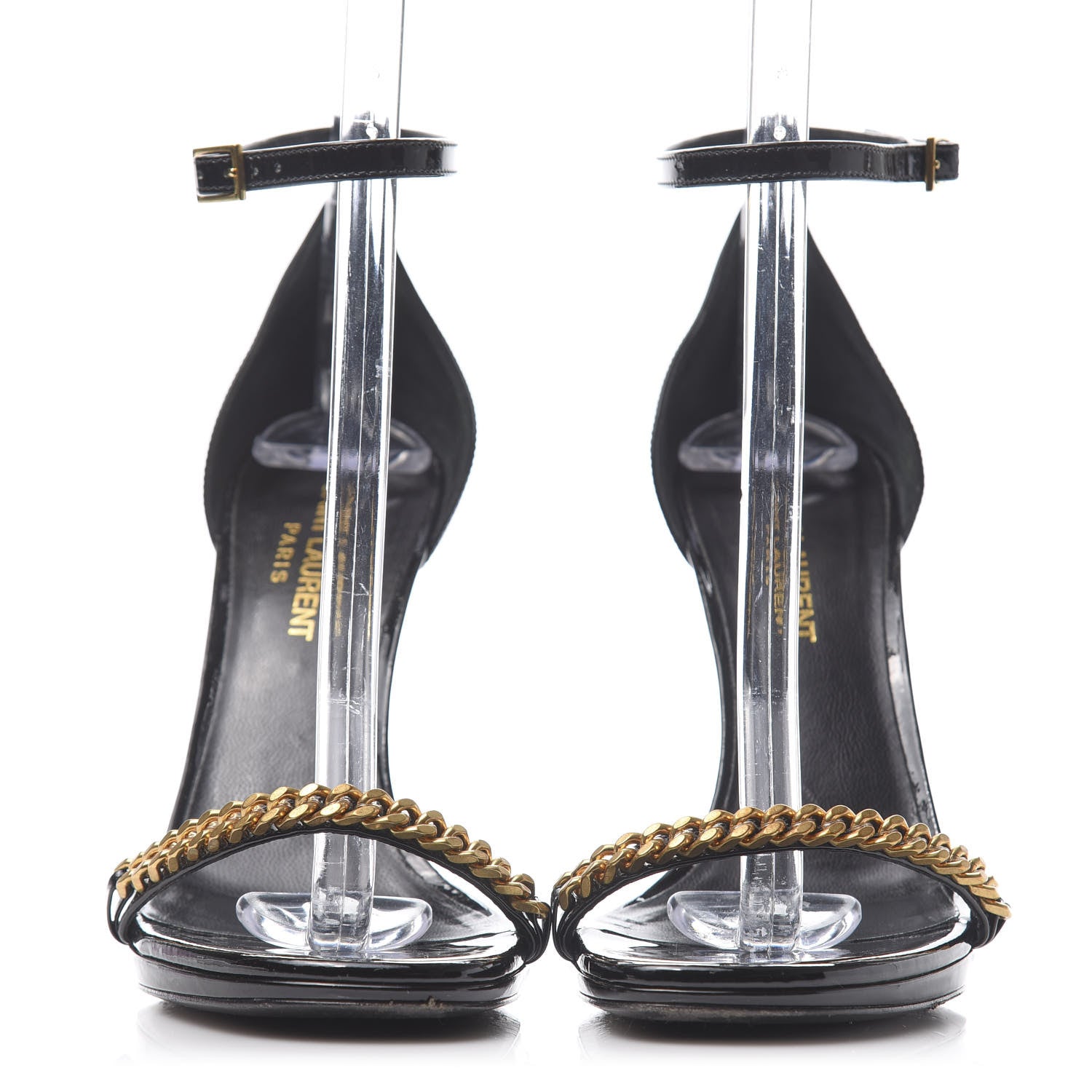 Saint Laurent Patent Calfskin Chain Jane 110 Ankle Strap Sandals 37 Black 2 of 8
