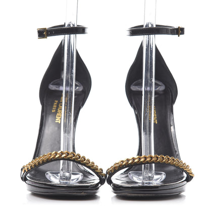 Saint Laurent Patent Calfskin Chain Jane 110 Ankle Strap Sandals 37 Black 2 of 8