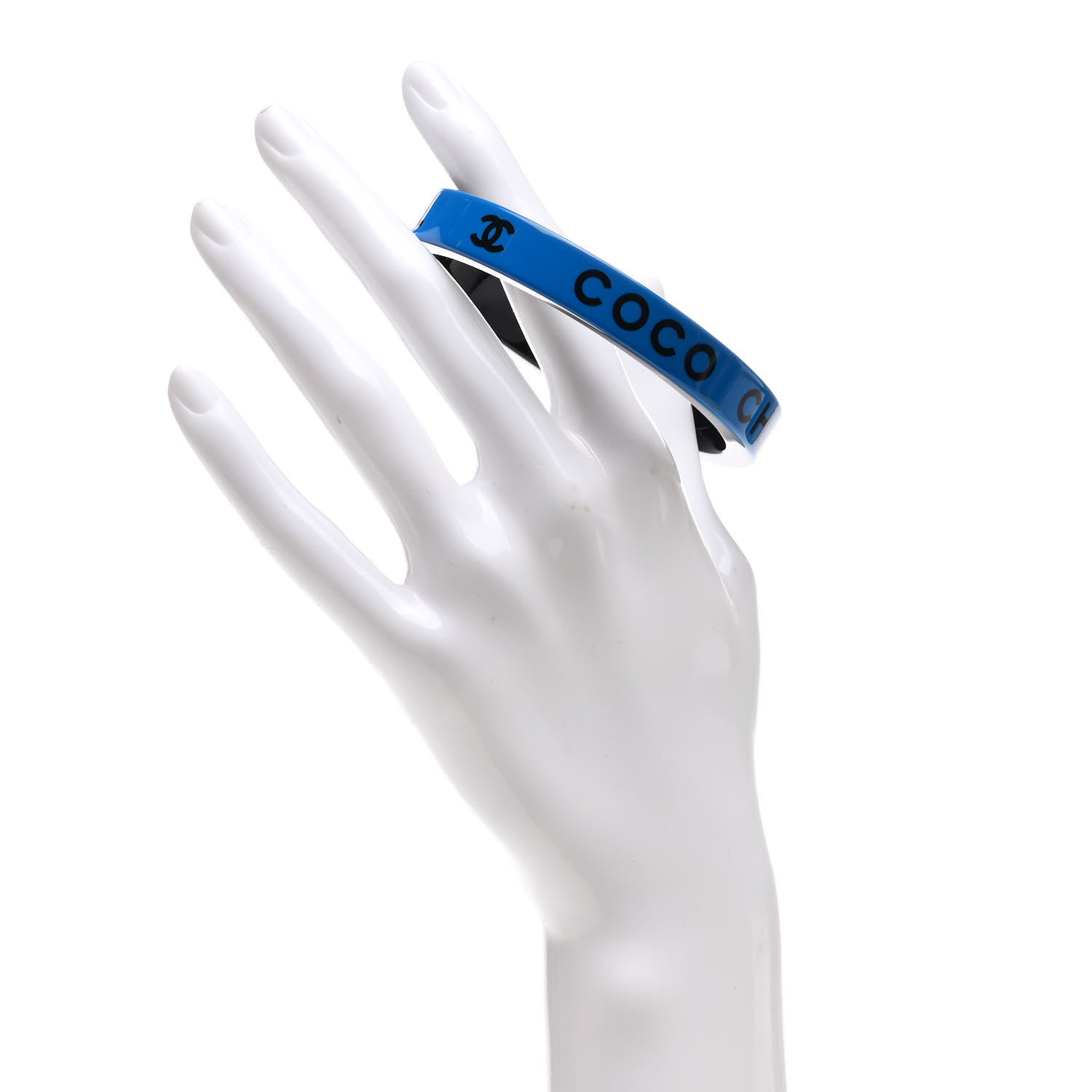 Chanel Resin Logo Bangle Bracelet Blue Black 2 of 5