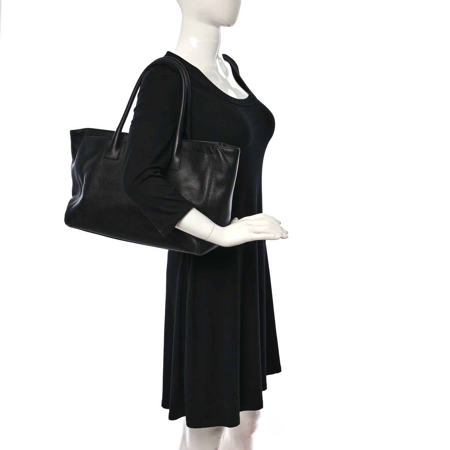 Calfskin Cerf Executive Shopper Tote Black