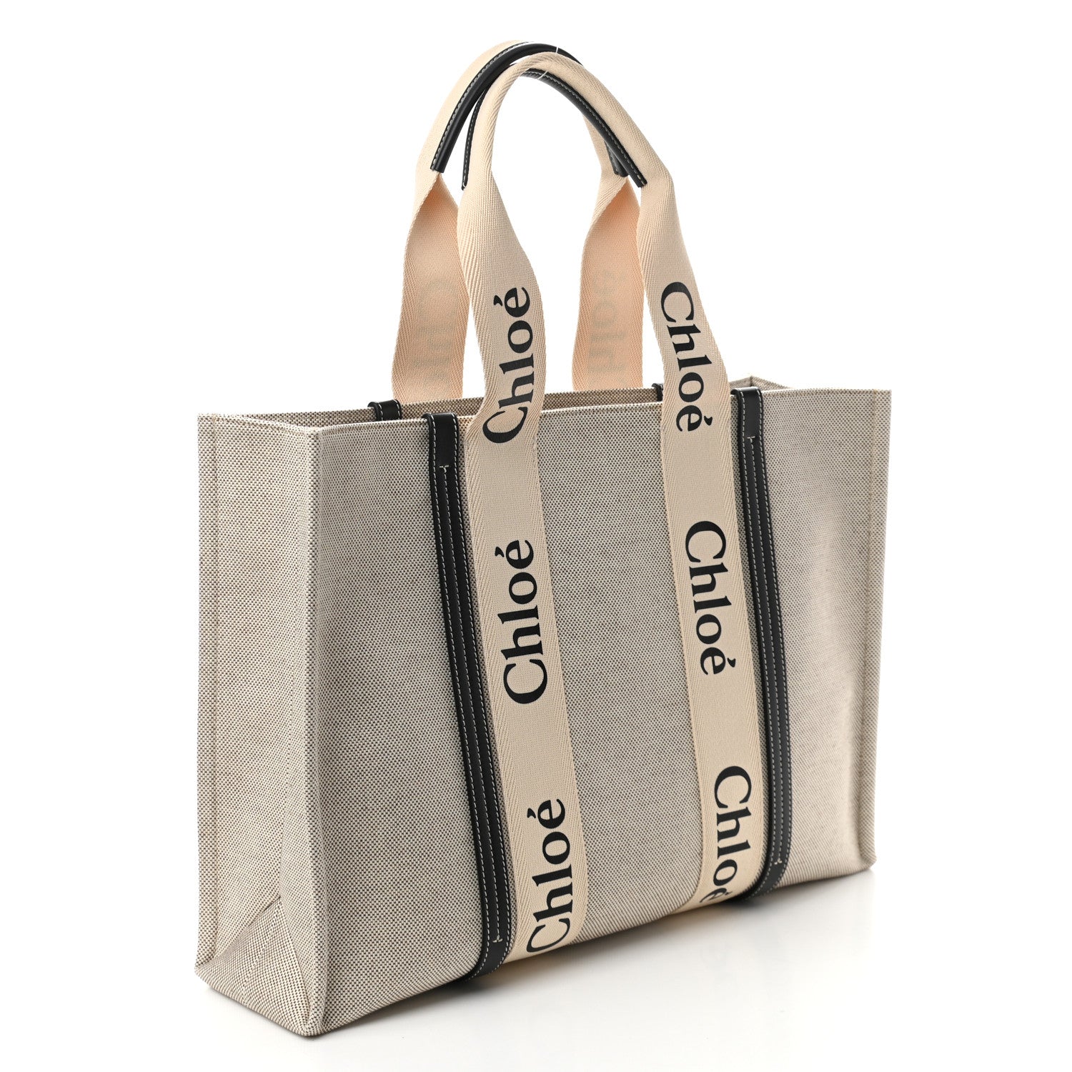Chloe Cotton Calfskin Large Woody Ribbon Tote White Blue 3 of 10