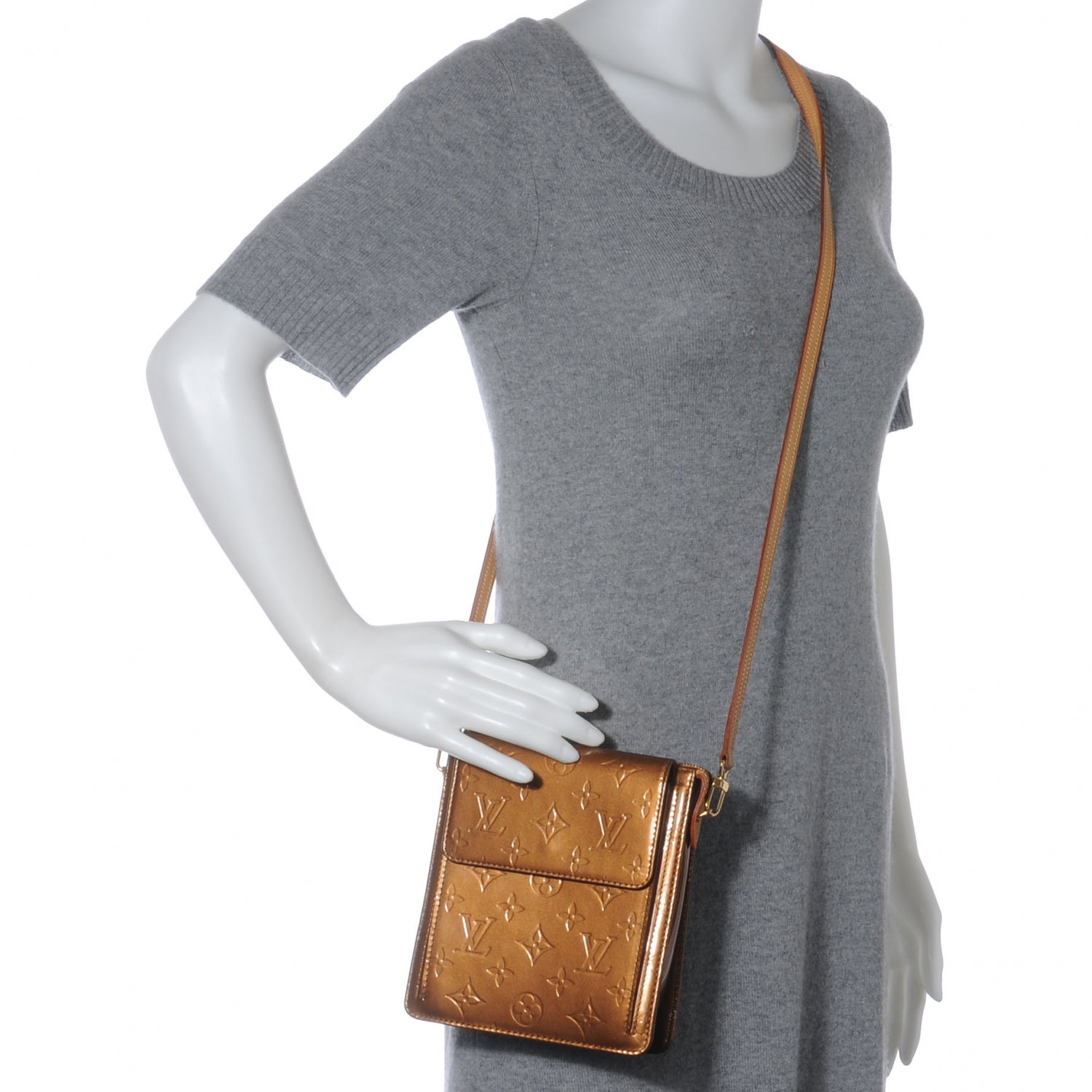 Louis Vuitton Patent Mott Long Strap Bronze 2 of 9