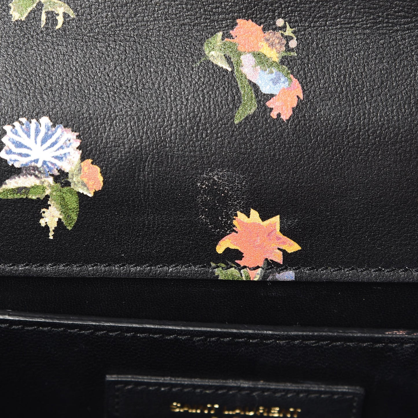 Calfskin Prairie Flower Printed Small Monogram Clutch Black Multicolor
