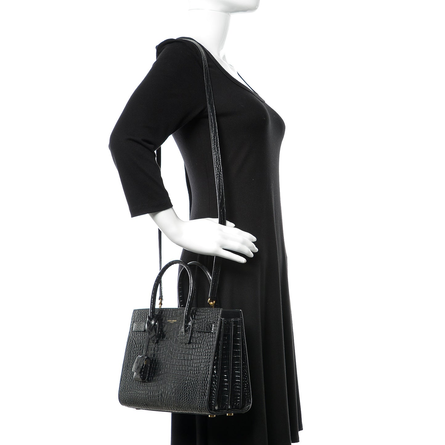 Calfskin Crocodile Embossed Baby Sac De Jour Black