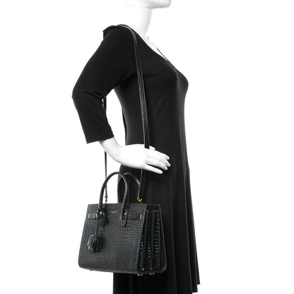 Saint Laurent Calfskin Crocodile Embossed Baby Sac De Jour Black 2 of 11