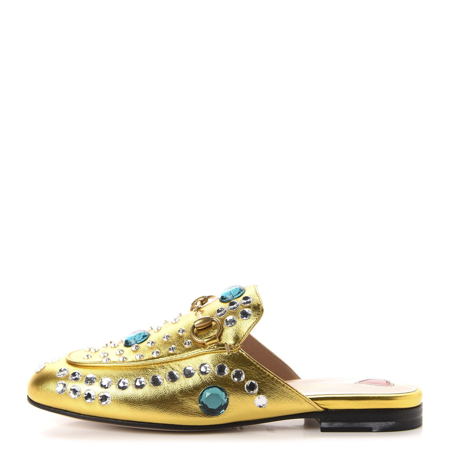 Metallic Nappa Crystal Womens Princetown Slippers 35.5 Gold