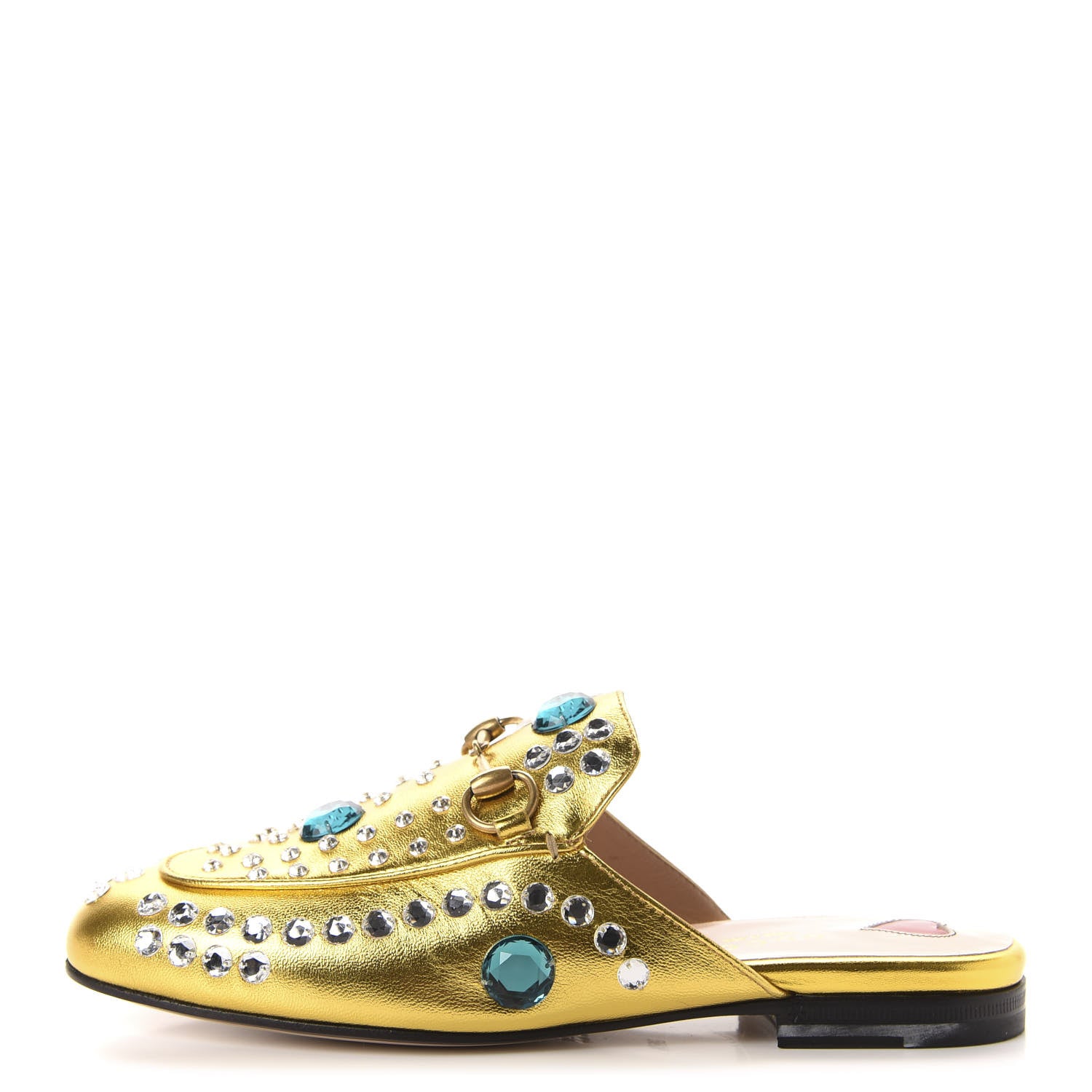 Gucci Metallic Nappa Crystal Womens Princetown Slippers 35.5 Gold 1 of 10