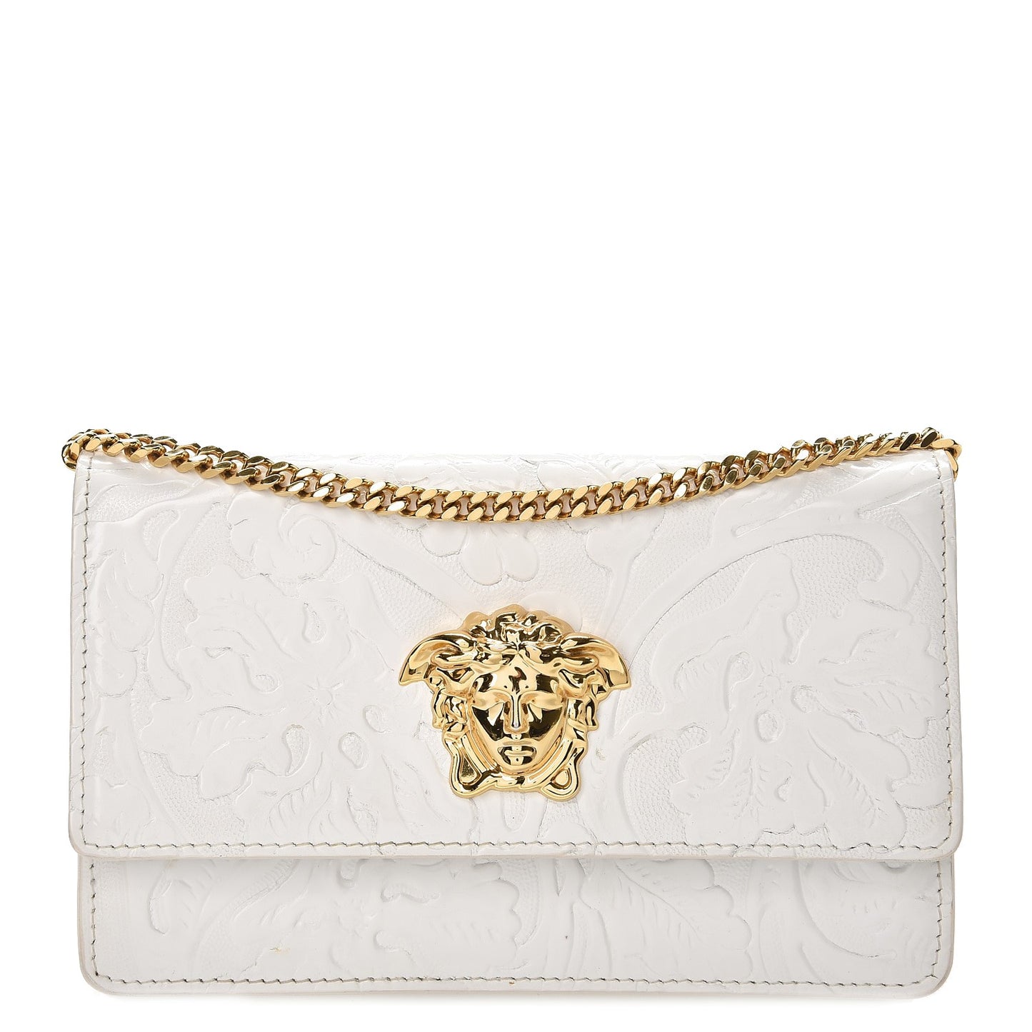 Calfskin Embossed Palazzo Chain Evening Bag White