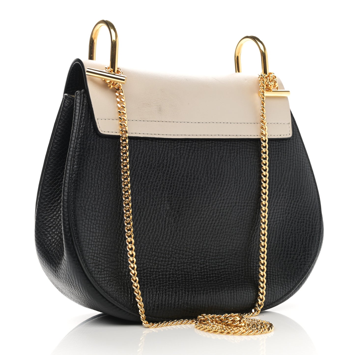 Grained Calfskin Lambskin Bi-Color Drew Shoulder Bag Black Powder Beige