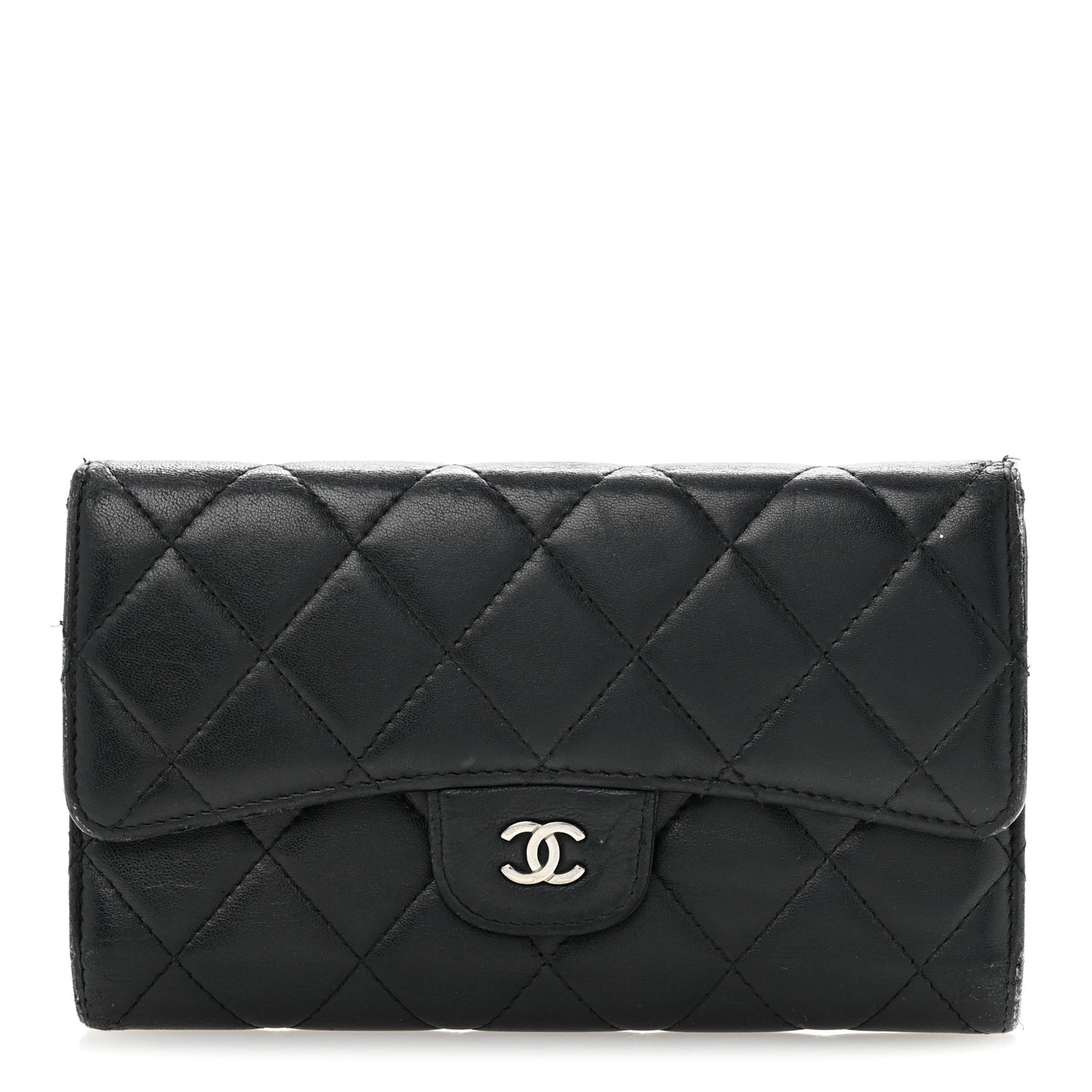 Lambskin Quilted Large Flap Wallet Black