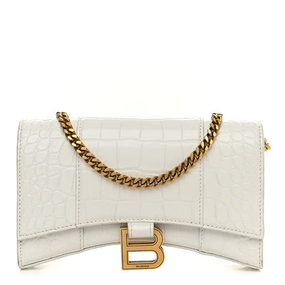 Balenciaga Shiny Calfskin Crocodile Embossed Hourglass Chain Bag White 1 of 15