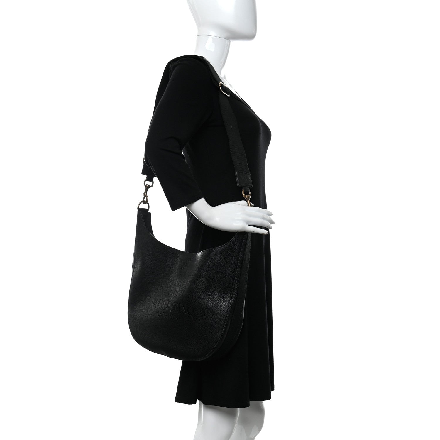 Valentino Garavani Calfskin Logo Embossed Crossbody Bag Black 2 of 9