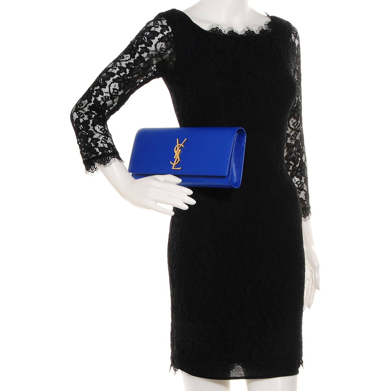 Saint Laurent Textured Calfskin Classic Monogram Clutch Royal Blue 2 of 8