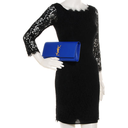 Saint Laurent Textured Calfskin Classic Monogram Clutch Royal Blue 2 of 8