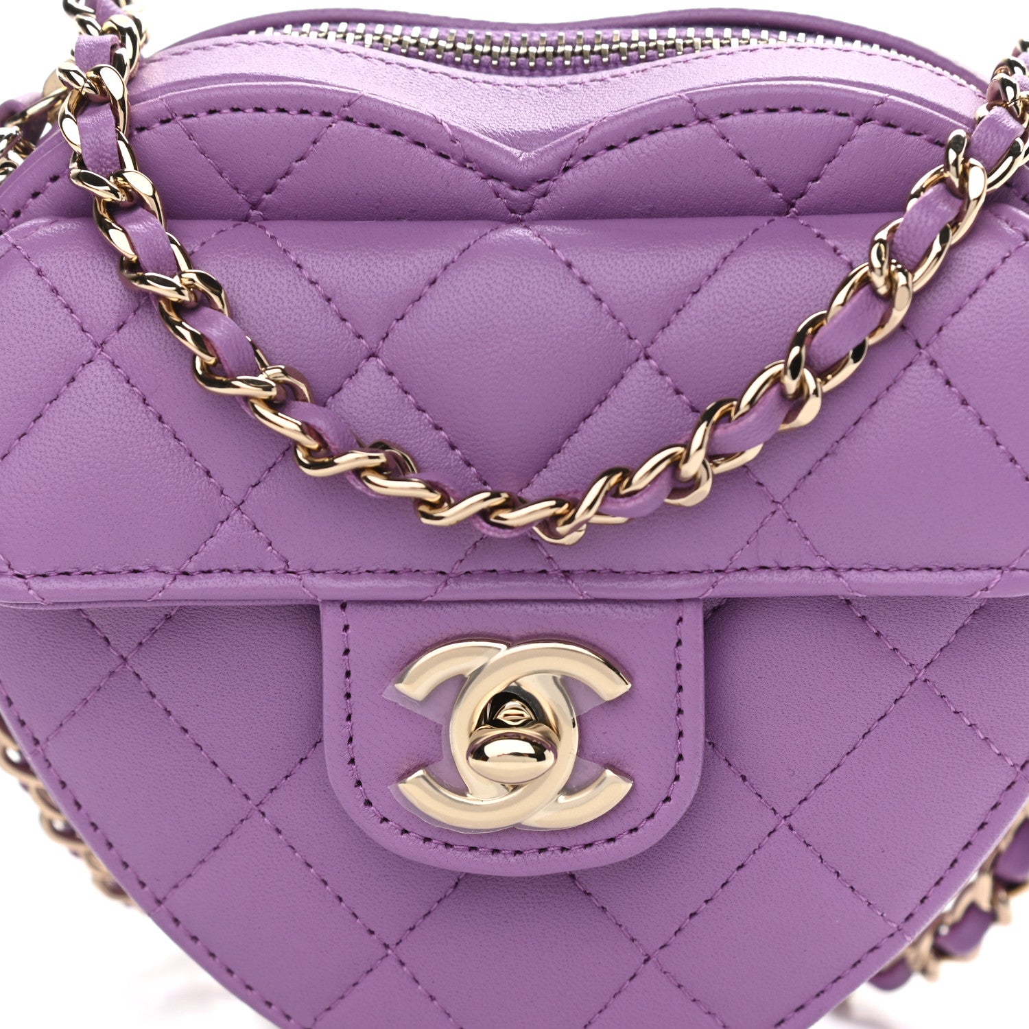 Chanel Lambskin Quilted CC In Love Heart Clutch With Chain Purple 8 of 11