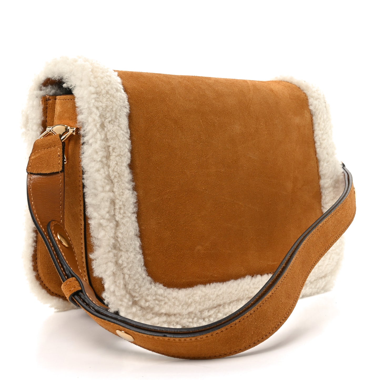 Suede Shearling Horsebit 1955 Shoulder Bag Brown