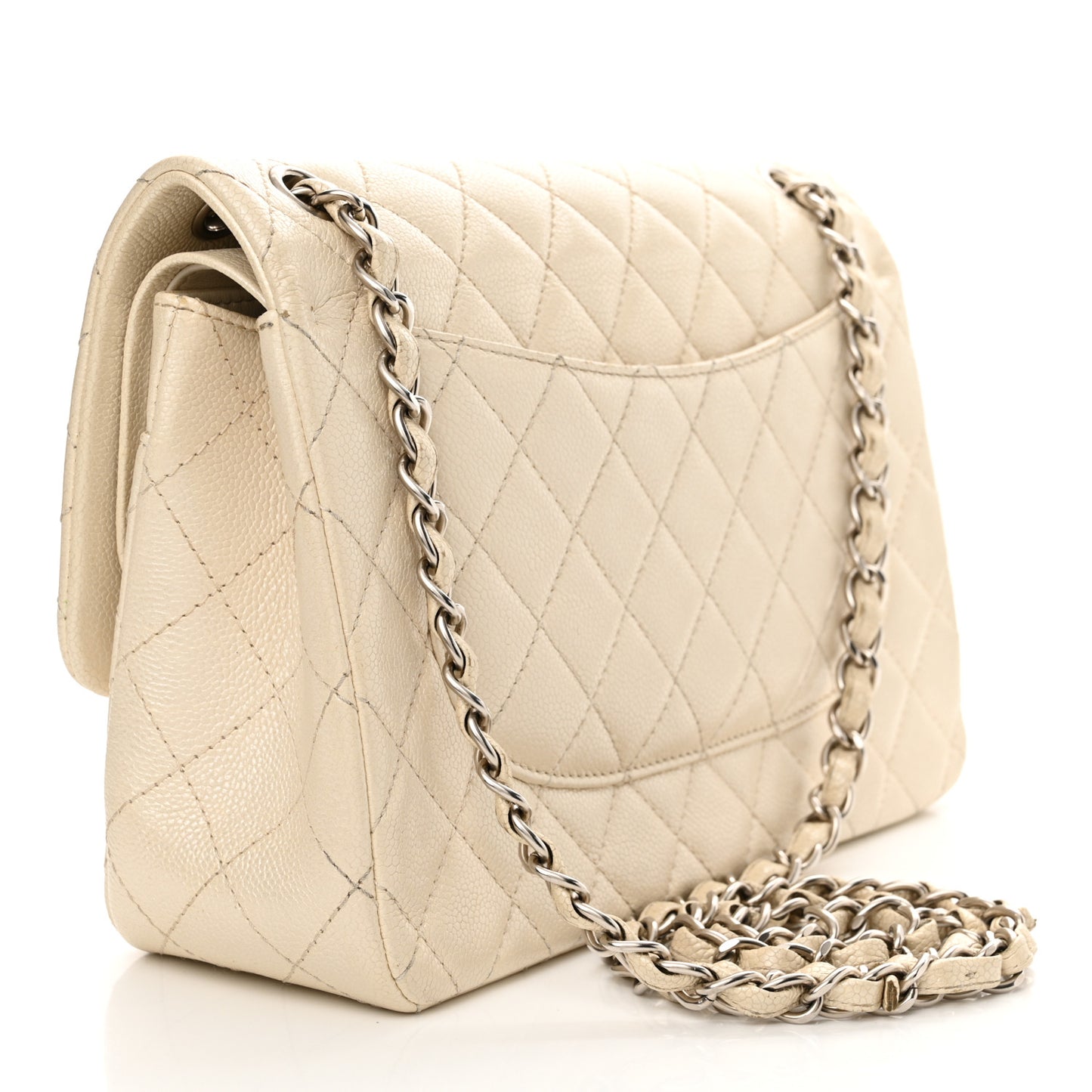 Iridescent Caviar Quilted Jumbo Double Flap Dark White