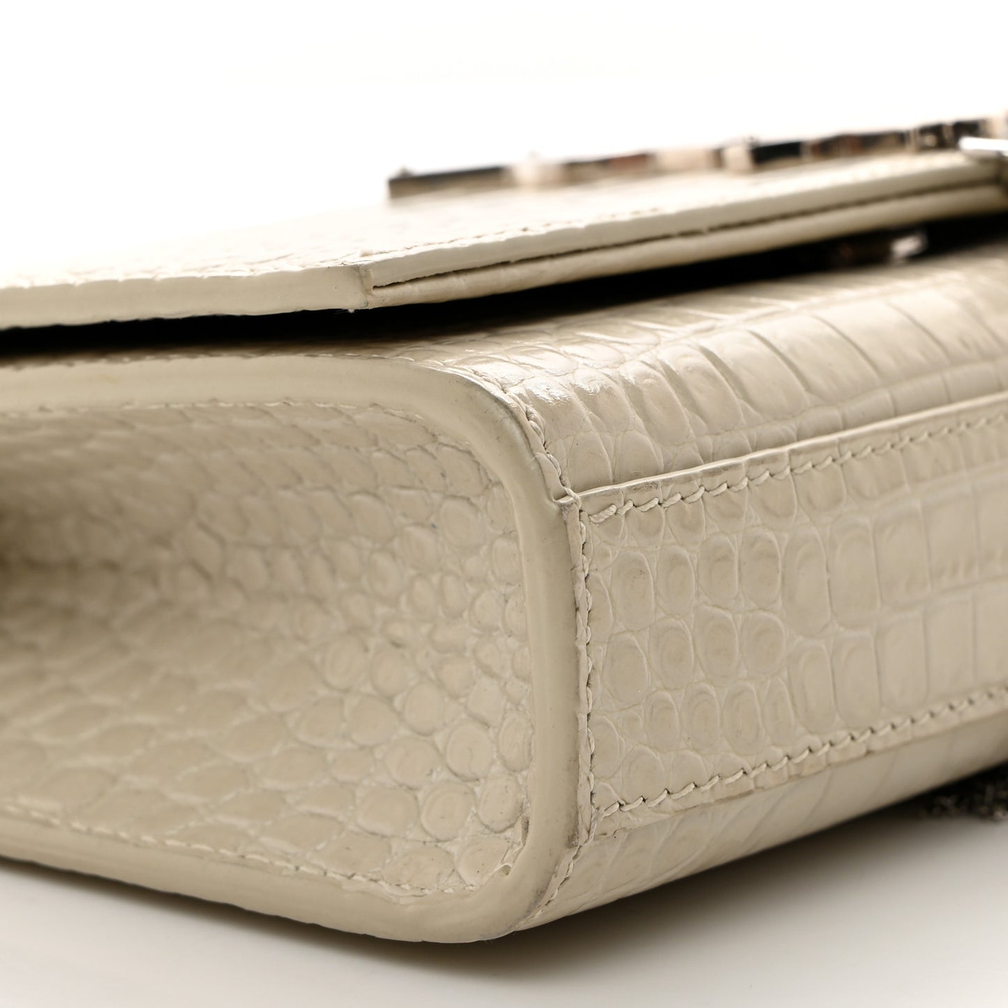 Calfskin Crocodile Embossed Small Classic Monogram Kate Tassel Satchel Blanc Vintage