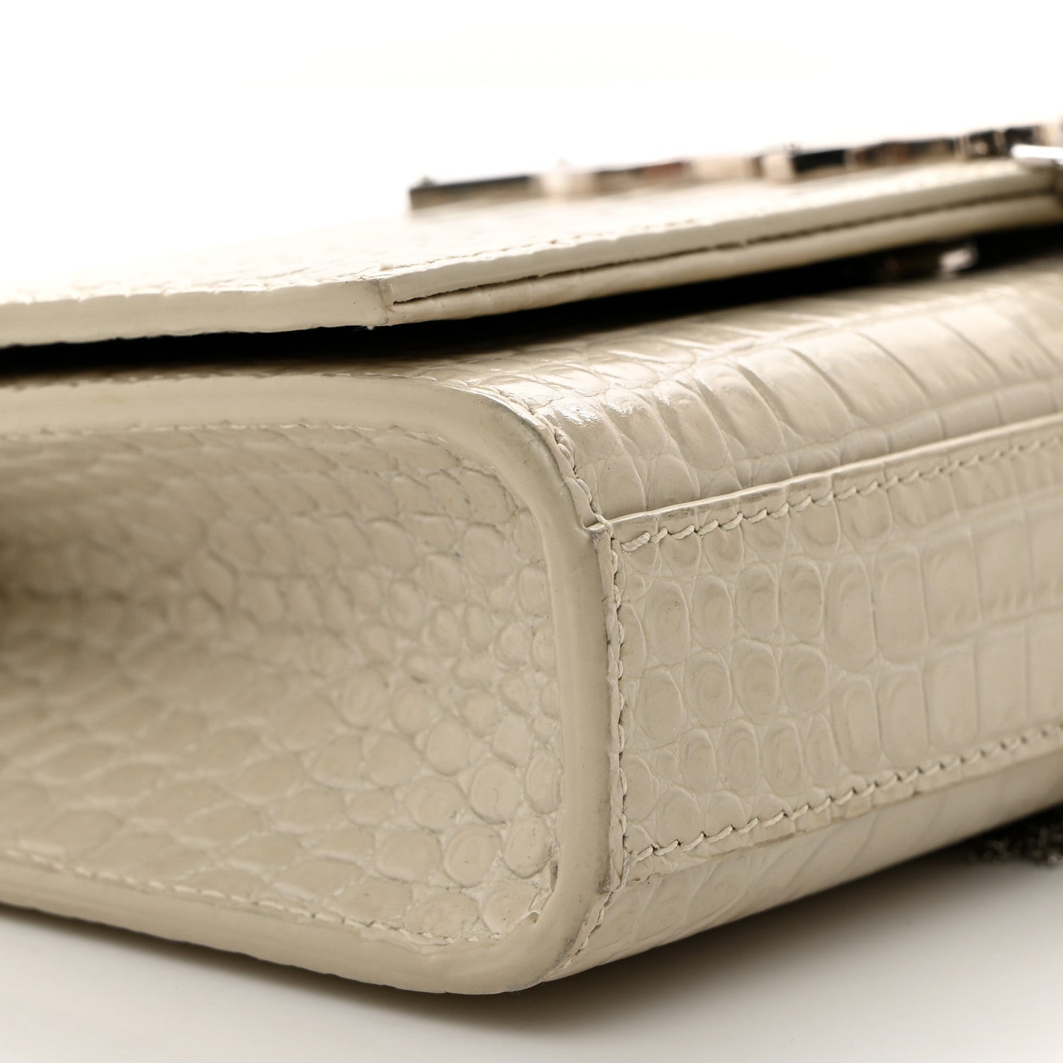 Saint Laurent Calfskin Crocodile Embossed Small Classic Monogram Kate Tassel Satchel Blanc Vintage 10 of 11