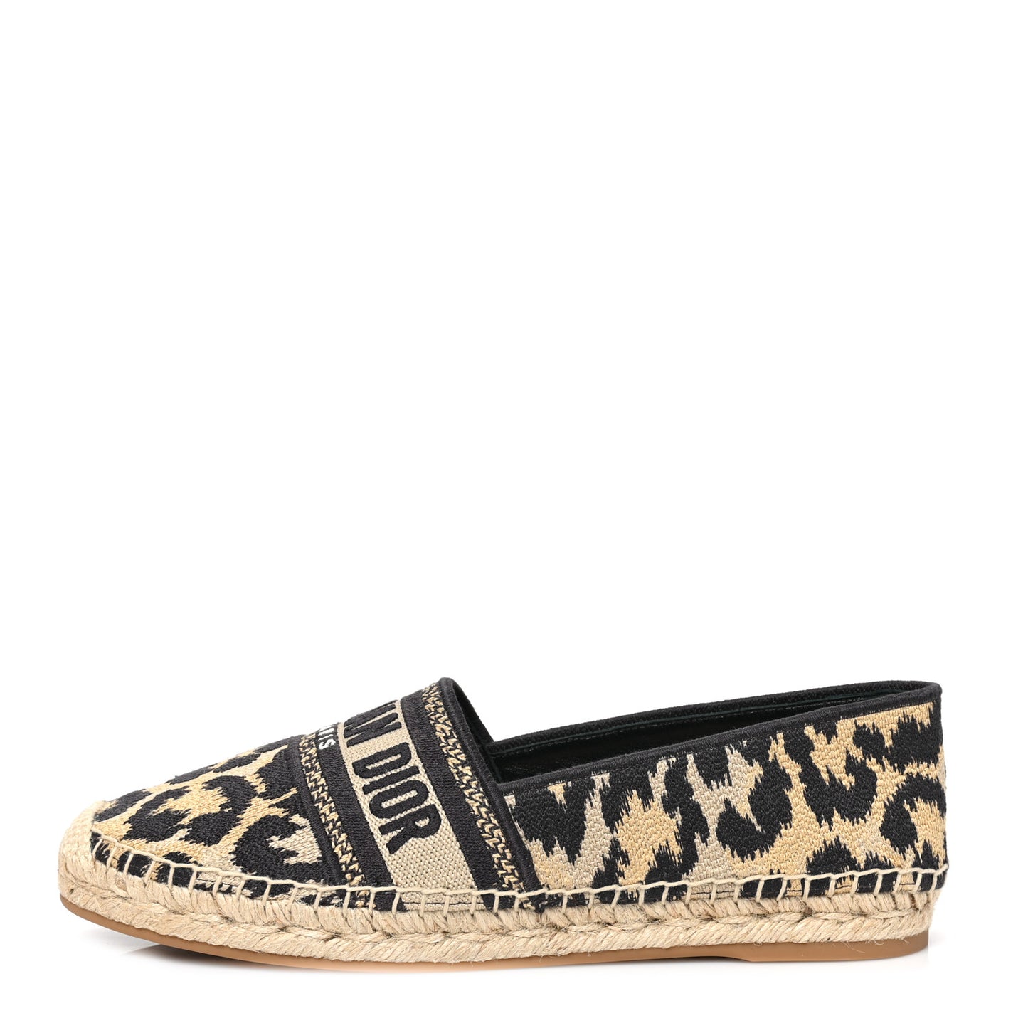 Cotton Embroidered Leopard Print Granville Espadrille 39 Natural