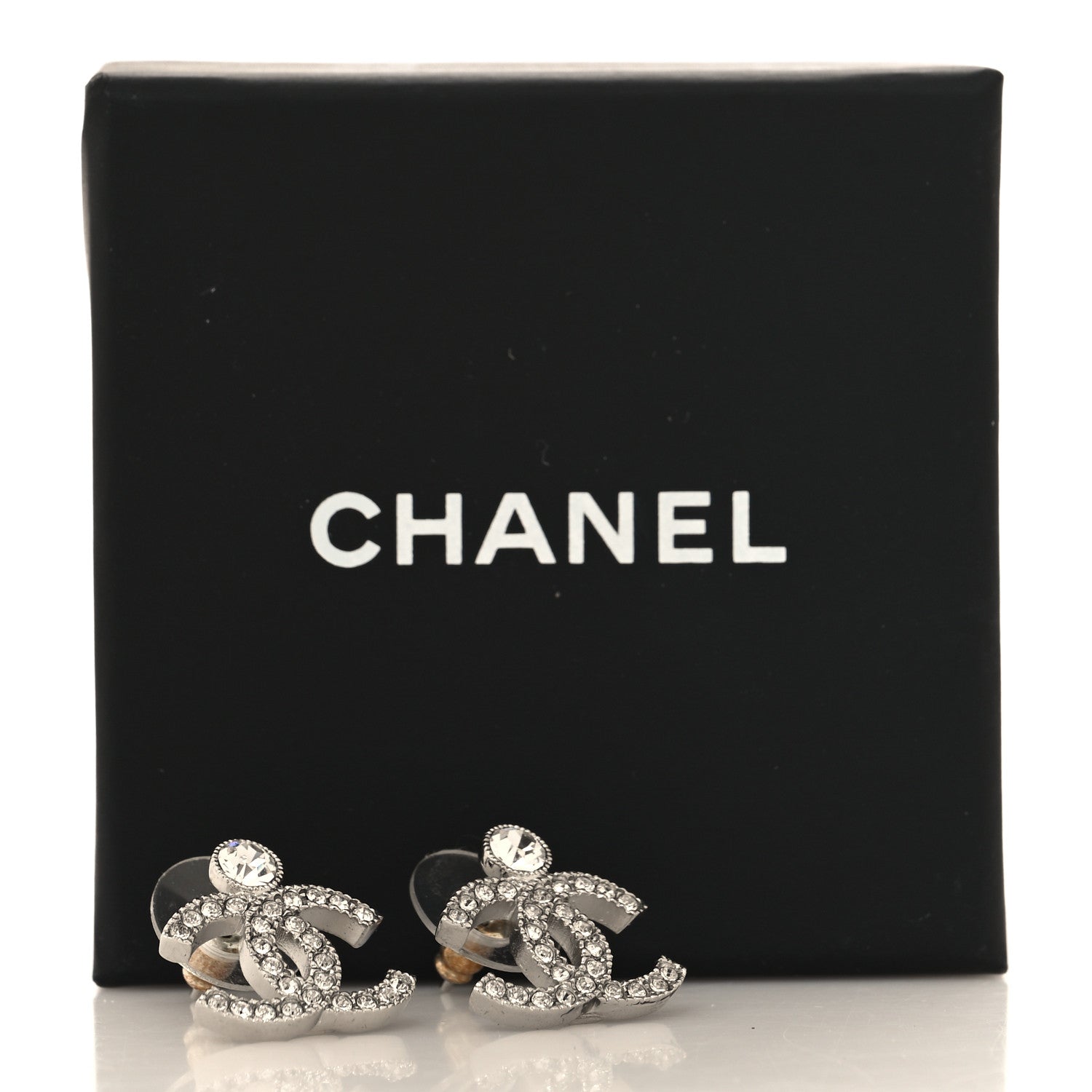 Chanel Crystal CC Earrings Silver 5 of 5