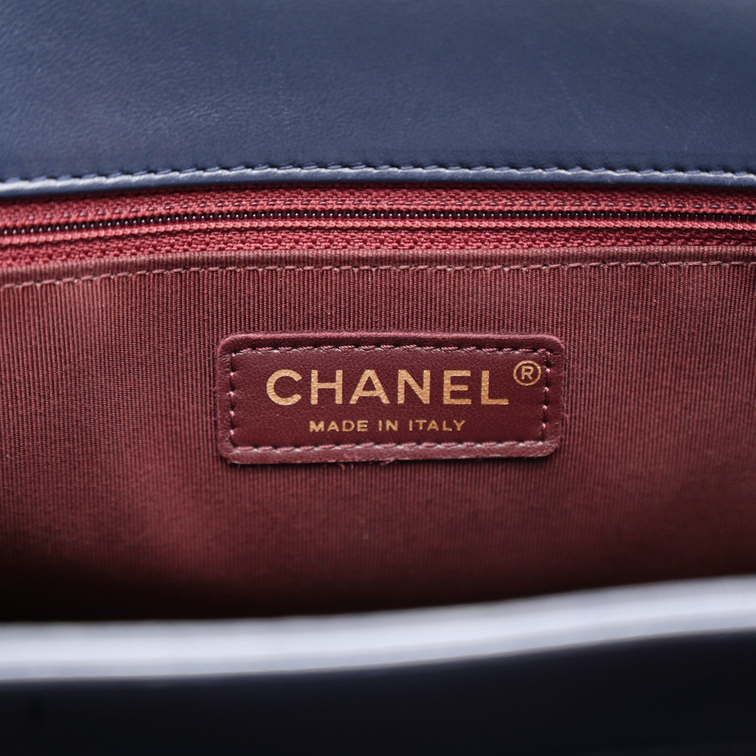 Chanel Lambskin Stitched Medium Around The Corner Shopping Tote Deep Marine 6 of 10