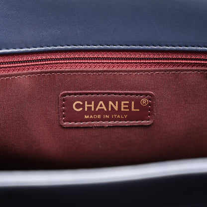 Chanel Lambskin Stitched Medium Around The Corner Shopping Tote Deep Marine 6 of 10