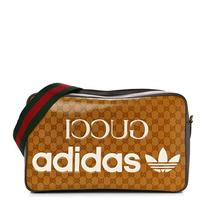 Gucci X ADIDAS Crystal Vintage Monogram Textured Dollar Calfskin Web Trefoil Logo Medium Messenger Bag Mid Natural Nut Off White New Acero 1 of 10