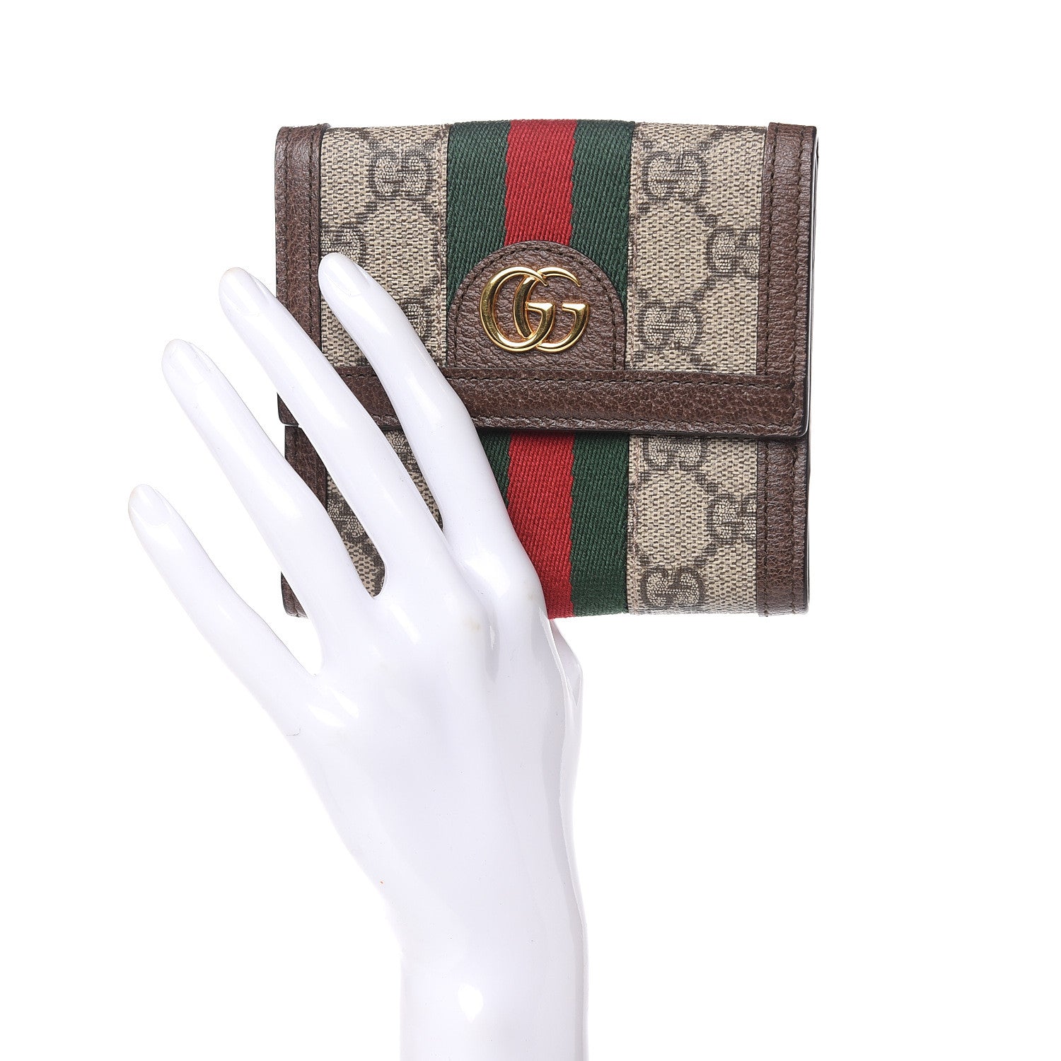 Gucci GG Supreme Monogram Web Ophidia French Flap Wallet Beige New Acero 2 of 7