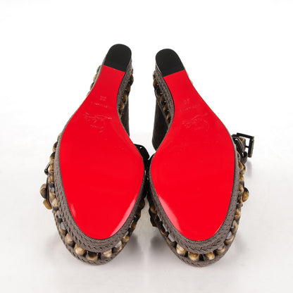 Christian Louboutin Veau Velours Cataclou 120 Wedge Sandals 38 Sand 5 of 6