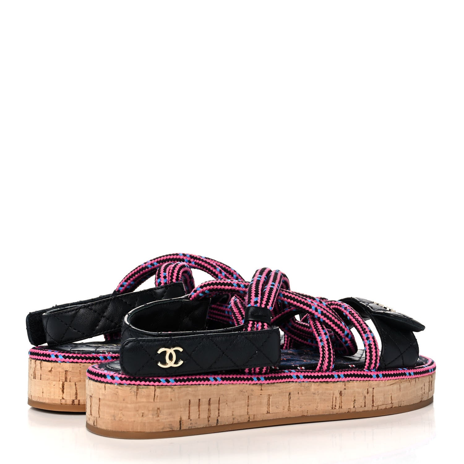 Chanel Cord Lambskin Quilted Logo Sandals 35 Pink Black 4 of 10