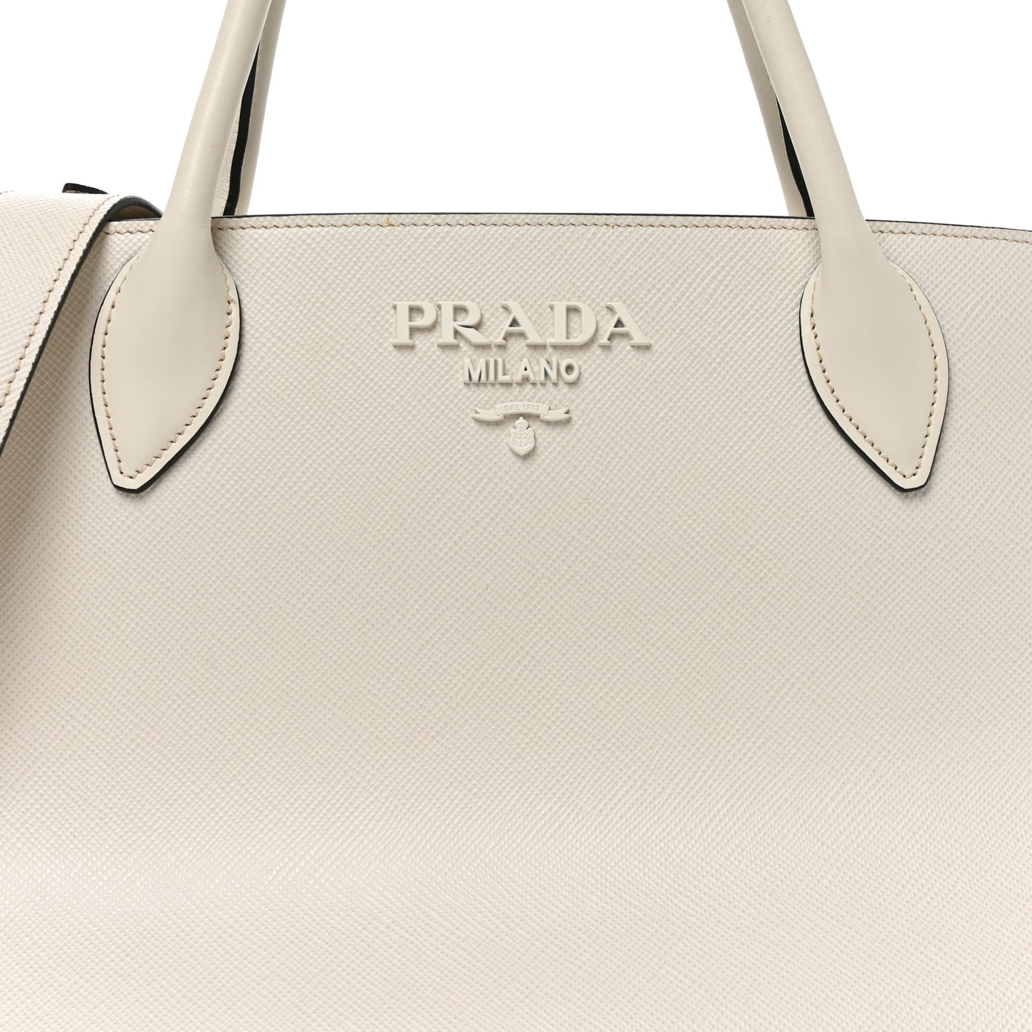 Saffiano Cuir Calfskin Medium Monochrome Top Handle Tote White