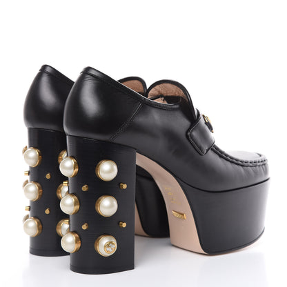 Gucci Malaga Kid Pearl Studded Vegas Platform Loafers 40 Black 4 of 10
