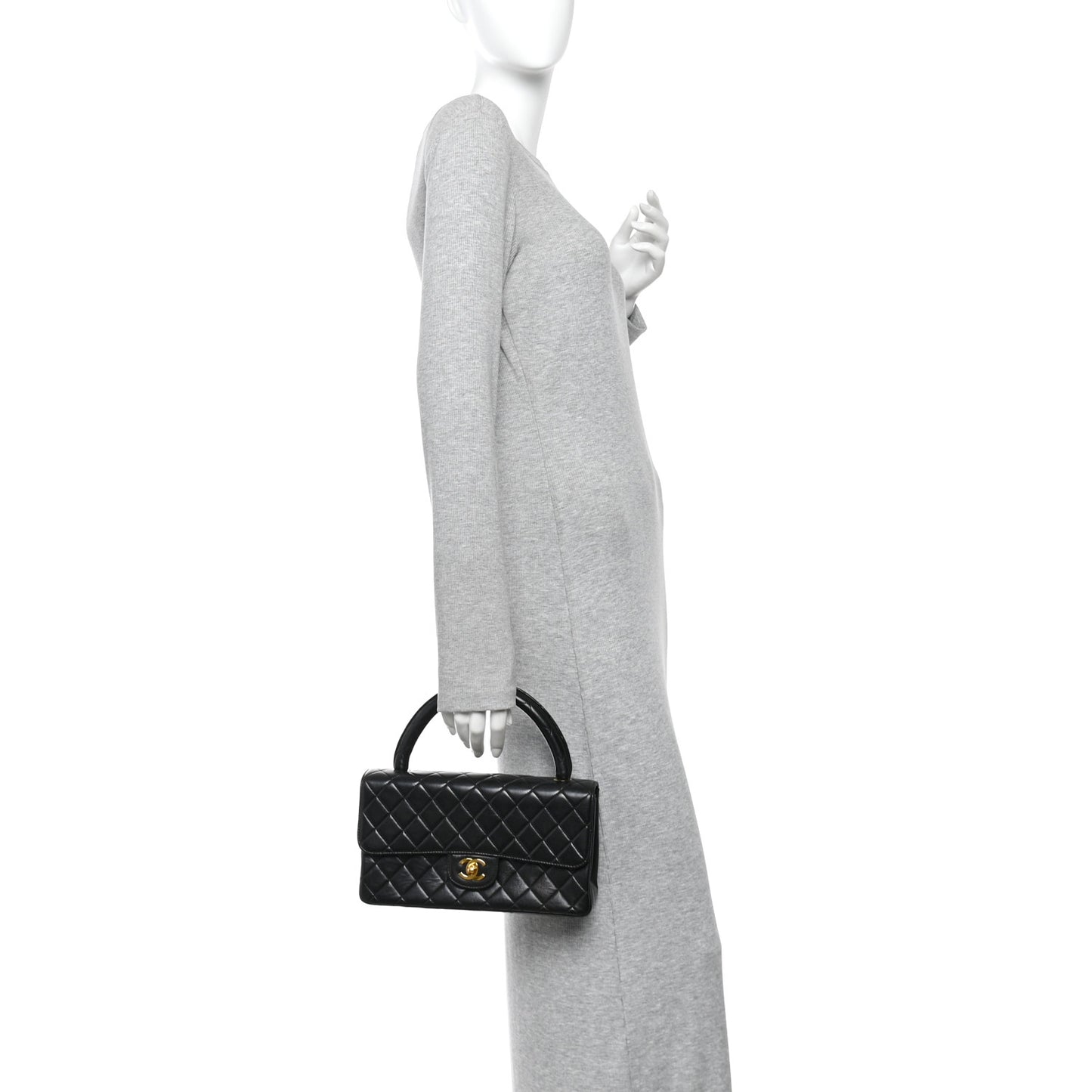 Lambskin Quilted Medium Rectangular Kelly Flap Bag Black