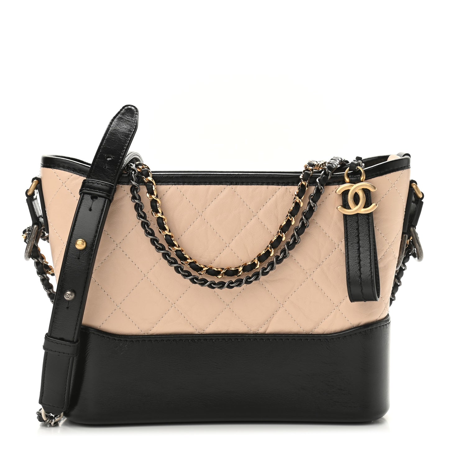 Aged Calfskin Quilted New Medium Gabrielle Hobo Beige Black