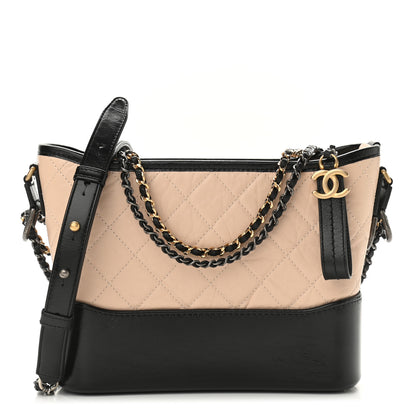 Chanel Aged Calfskin Quilted New Medium Gabrielle Hobo Beige Black 1 of 10